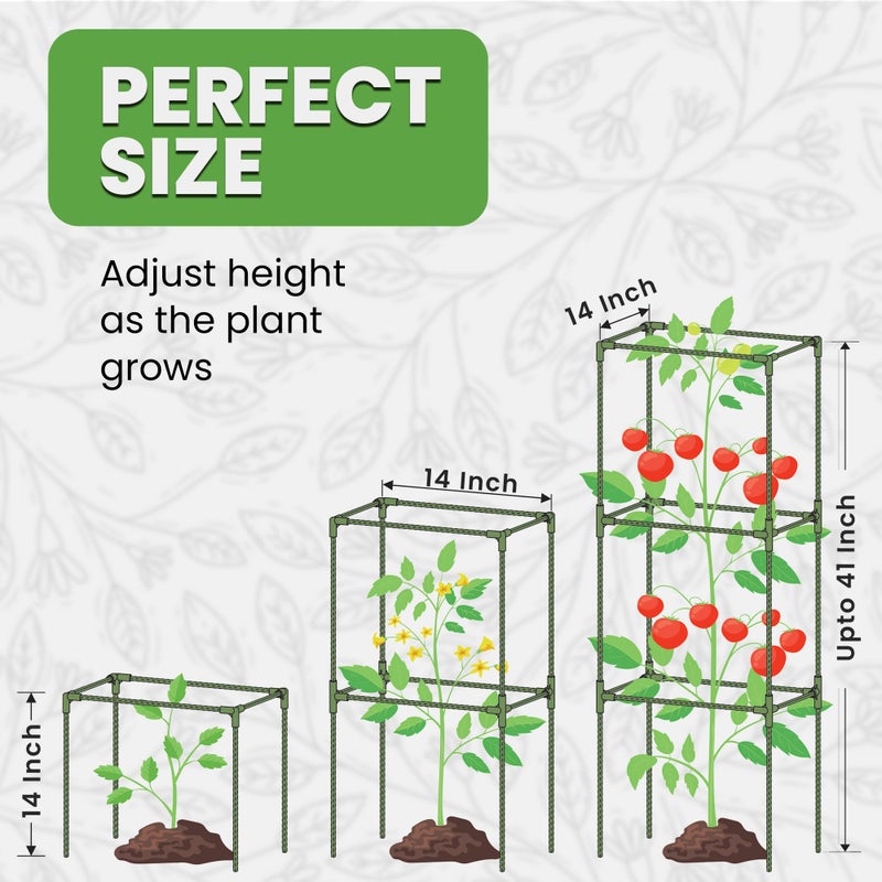 K-Brands Tomato Cage Square - Large Trellis Stakes and Plant Support Structures for Vegetables and Climbing Plants - Tall Tomato Cages for Garden  Pots  Raised Garden Bed Outdoor Supplies (3 Pack - Up to 41"") - Image 2